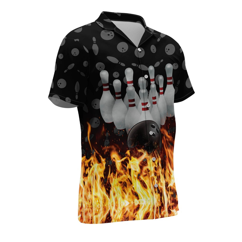 Hawaiian Bowling Shirt, Flame Skull Button-Down Hawaiian Shirt, Custom Bowling Shirt, Button Up Bowling Shirts