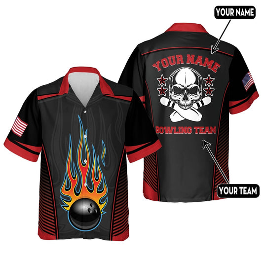 Hawaiian Bowling Shirt, Flame Skull Button-UpHawaiian Shirt, Custom Bowling Shirt, Button Up Bowling Shirts