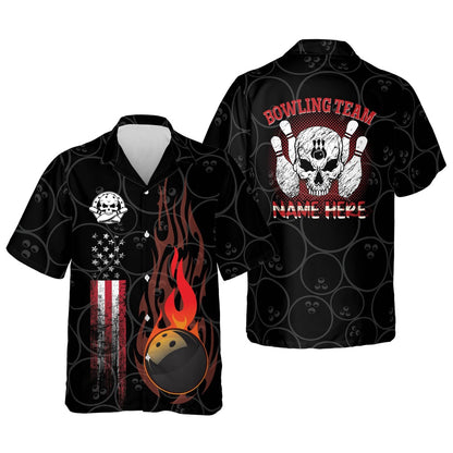 Hawaiian Bowling Shirt, Funny Flame Skull Bowling Shirt, Custom Bowling Shirt, Button Up Bowling Shirts