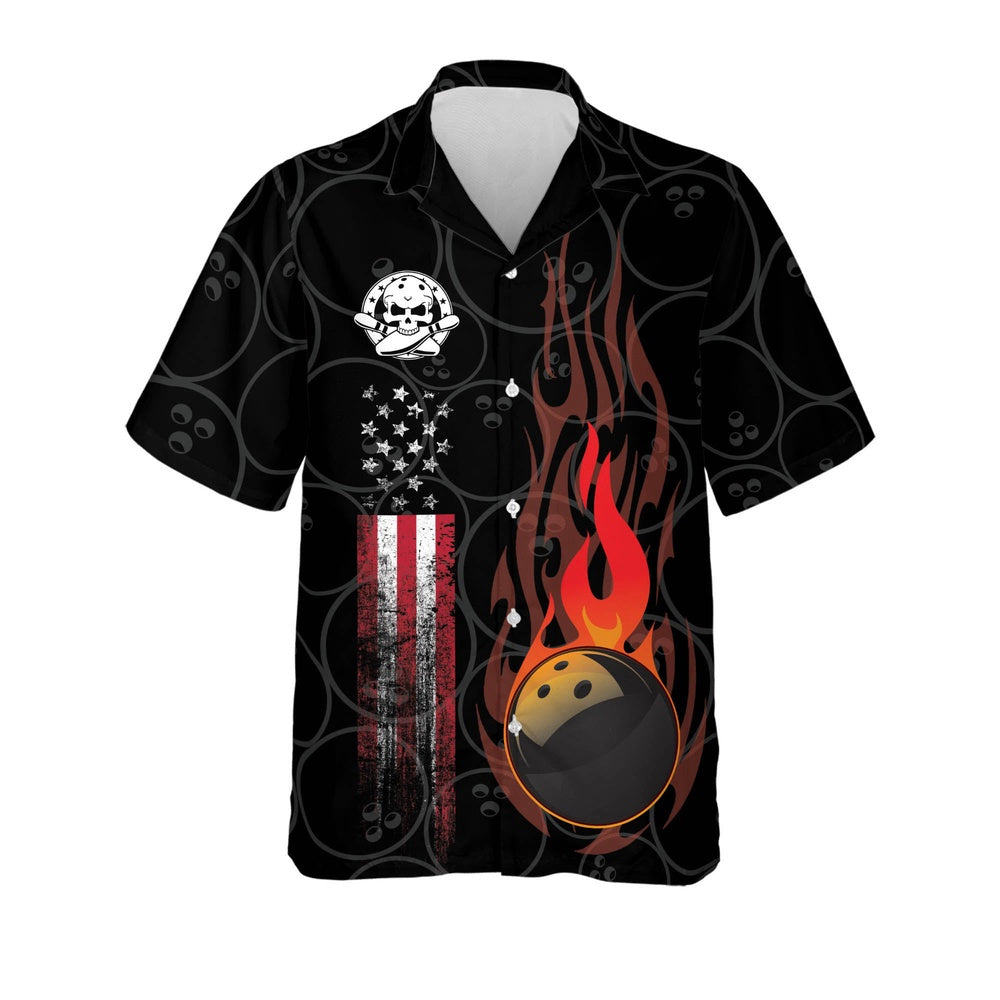 Hawaiian Bowling Shirt, Funny Flame Skull Bowling Shirt, Custom Bowling Shirt, Button Up Bowling Shirts