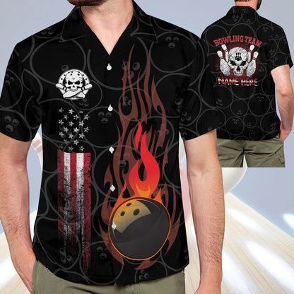 Hawaiian Bowling Shirt, Funny Flame Skull Bowling Shirt, Custom Bowling Shirt, Button Up Bowling Shirts