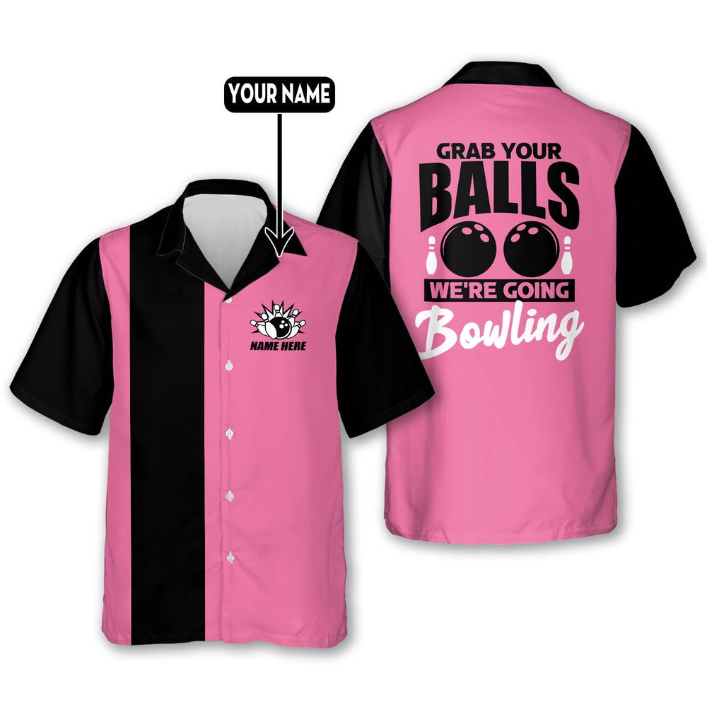 Hawaiian Bowling Shirt, Grab Your Balls Bowling Hawaiian Shirt, Custom Bowling Shirt, Button Up Bowling Shirts