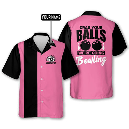 Hawaiian Bowling Shirt, Grab Your Balls Bowling Hawaiian Shirt, Custom Bowling Shirt, Button Up Bowling Shirts