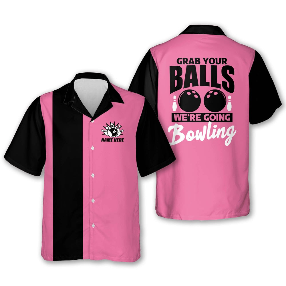 Hawaiian Bowling Shirt, Grab Your Balls Bowling Hawaiian Shirt, Custom Bowling Shirt, Button Up Bowling Shirts