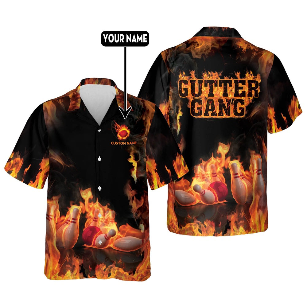 Hawaiian Bowling Shirt, Gutter Gang Hawaiian Bowling Shirts, Custom Bowling Shirt, Button Up Bowling Shirts