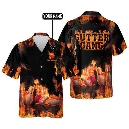 Hawaiian Bowling Shirt, Gutter Gang Hawaiian Bowling Shirts, Custom Bowling Shirt, Button Up Bowling Shirts