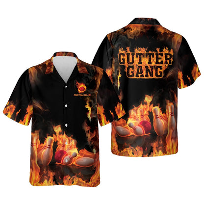 Hawaiian Bowling Shirt, Gutter Gang Hawaiian Bowling Shirts, Custom Bowling Shirt, Button Up Bowling Shirts