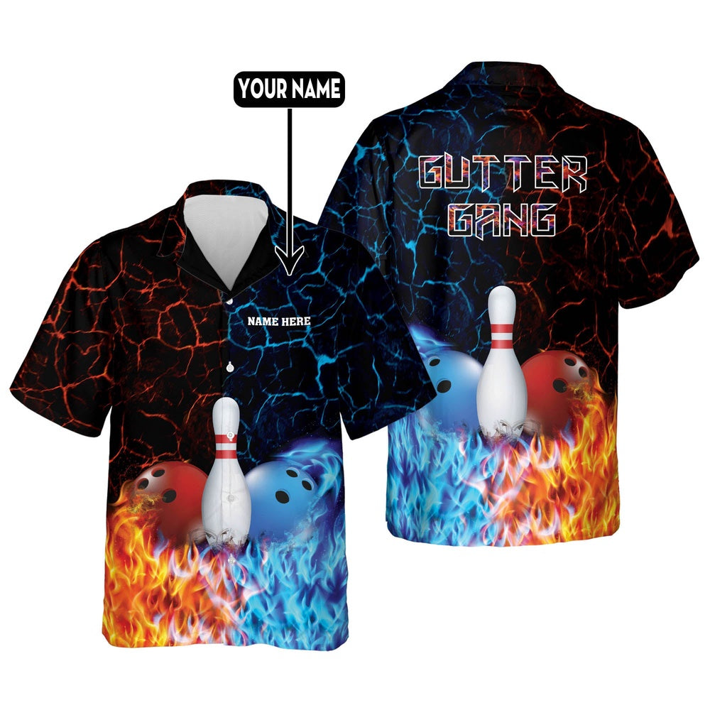 Hawaiian Bowling Shirt, Gutter Gang Hawaiian Shirts Unisex, Custom Bowling Shirt, Button Up Bowling Shirts