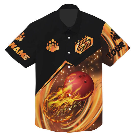 Hawaiian Bowling Shirt, Hawaiian Bowling Shirts Custom Name Flame Bowling Shirtst, Custom Bowling Shirt, Button Up Bowling Shirts