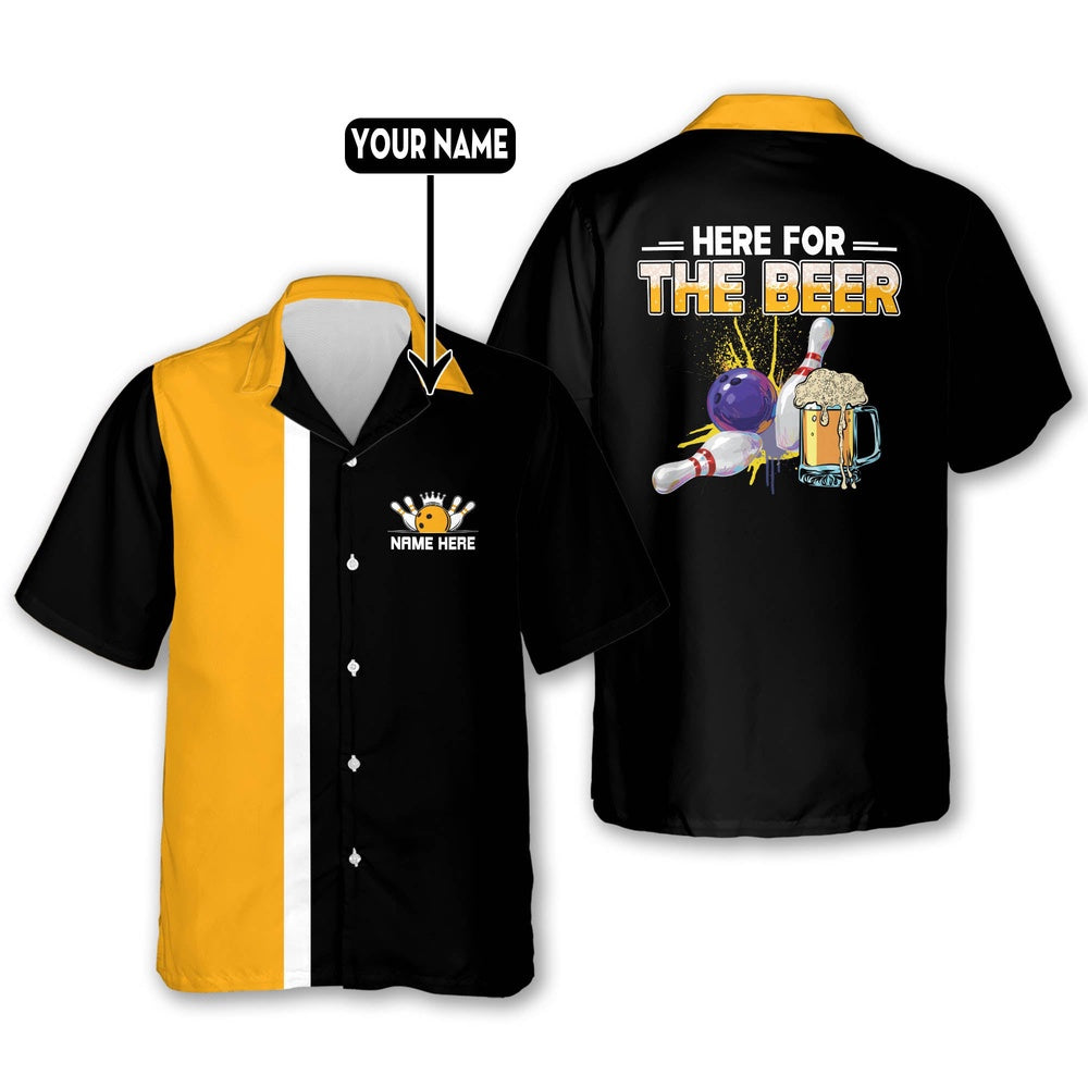Hawaiian Bowling Shirt, Here For The Beer Bowling Shirts, Custom Bowling Shirt, Button Up Bowling Shirts