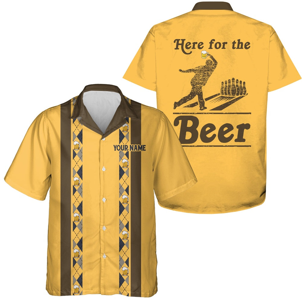 Hawaiian Bowling Shirt, Personalized Yellow Retro Bowling Hawaiian Shirts, Custom Bowling Shirt, Button Up Bowling Shirts