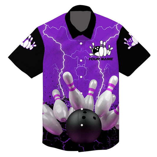 Hawaiian Bowling Shirt, Purple Lightning Hawaiian Bowling Shirts, Custom Bowling Shirt, Button Up Bowling Shirts