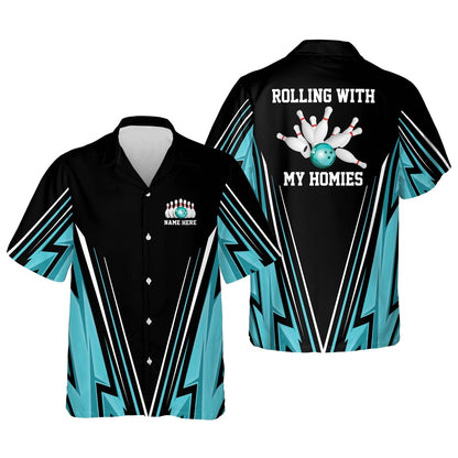 Hawaiian Bowling Shirt, Rolling with My Homies Hawaiian Shirt, Custom Bowling Shirt, Button Up Bowling Shirts