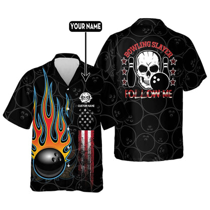 Hawaiian Bowling Shirt, Skull Bowling Slayer Hawaiian Shirt, Custom Bowling Shirt, Button Up Bowling Shirts