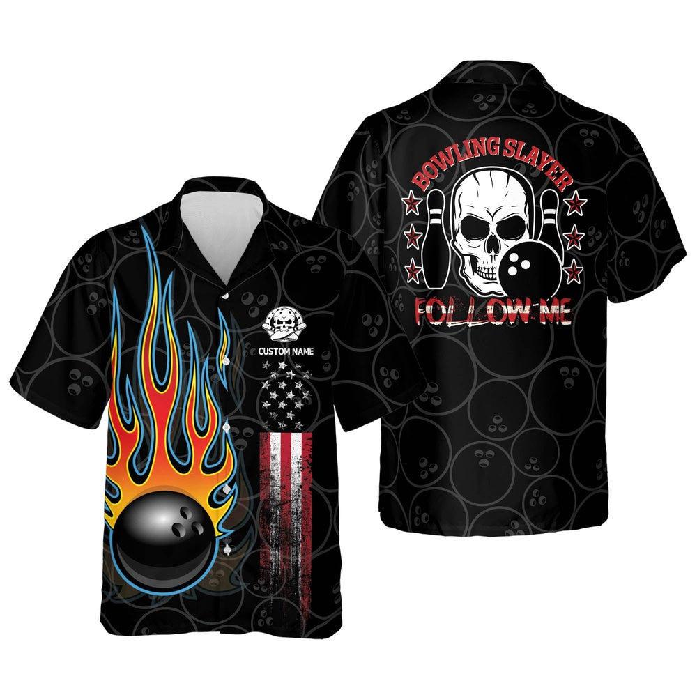 Hawaiian Bowling Shirt, Skull Bowling Slayer Hawaiian Shirt, Custom Bowling Shirt, Button Up Bowling Shirts