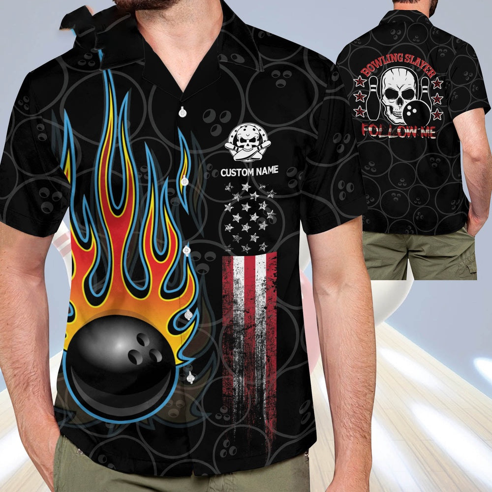 Hawaiian Bowling Shirt, Skull Bowling Slayer Hawaiian Shirt, Custom Bowling Shirt, Button Up Bowling Shirts