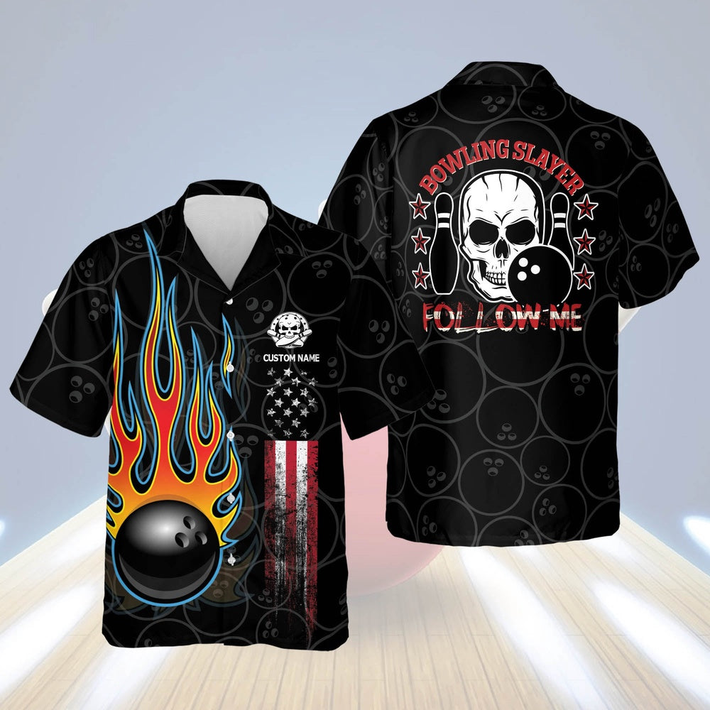 Hawaiian Bowling Shirt, Skull Bowling Slayer Hawaiian Shirt, Custom Bowling Shirt, Button Up Bowling Shirts