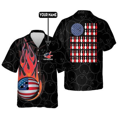 Hawaiian Bowling Shirt, Skull Flame Hawaiian Bowling Shirts, Custom Bowling Shirt, Button Up Bowling Shirts