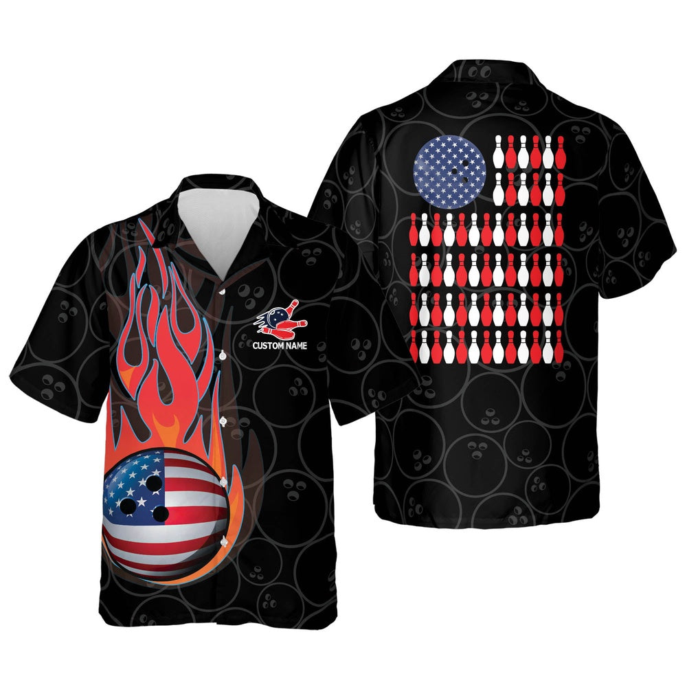 Hawaiian Bowling Shirt, Skull Flame Hawaiian Bowling Shirts, Custom Bowling Shirt, Button Up Bowling Shirts