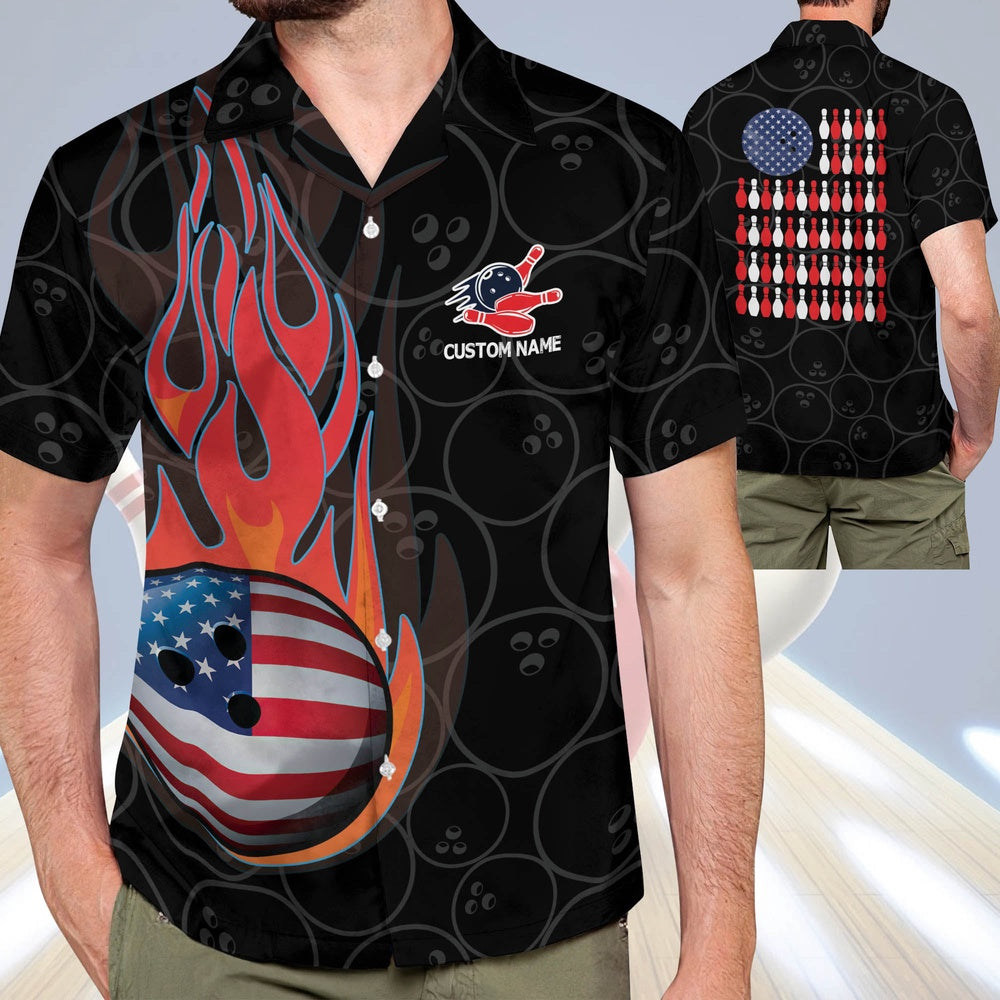 Hawaiian Bowling Shirt, Skull Flame Hawaiian Bowling Shirts, Custom Bowling Shirt, Button Up Bowling Shirts