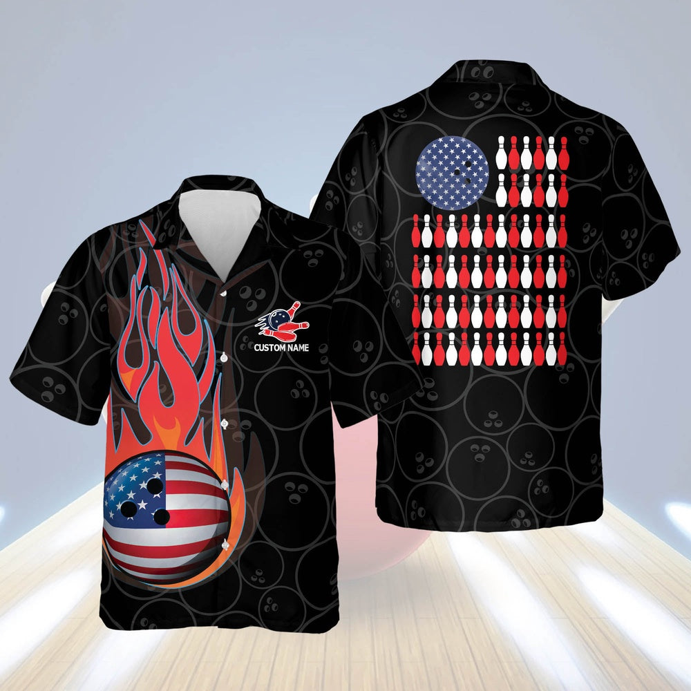Hawaiian Bowling Shirt, Skull Flame Hawaiian Bowling Shirts, Custom Bowling Shirt, Button Up Bowling Shirts