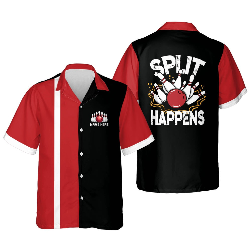 Hawaiian Bowling Shirt, Split Happens Hawaiian Bowling Shirt, Custom Bowling Shirt, Button Up Bowling Shirts