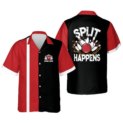 Hawaiian Bowling Shirt, Split Happens Hawaiian Bowling Shirt, Custom Bowling Shirt, Button Up Bowling Shirts