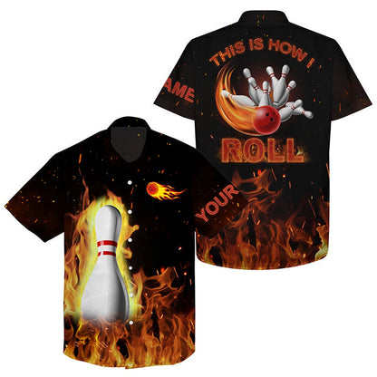 Hawaiian Bowling Shirt, This Is How I Roll, Black Flame Bowling Shirtst, Bowling Gifts, Custom Bowling Shirt, Button Up Bowling Shirts
