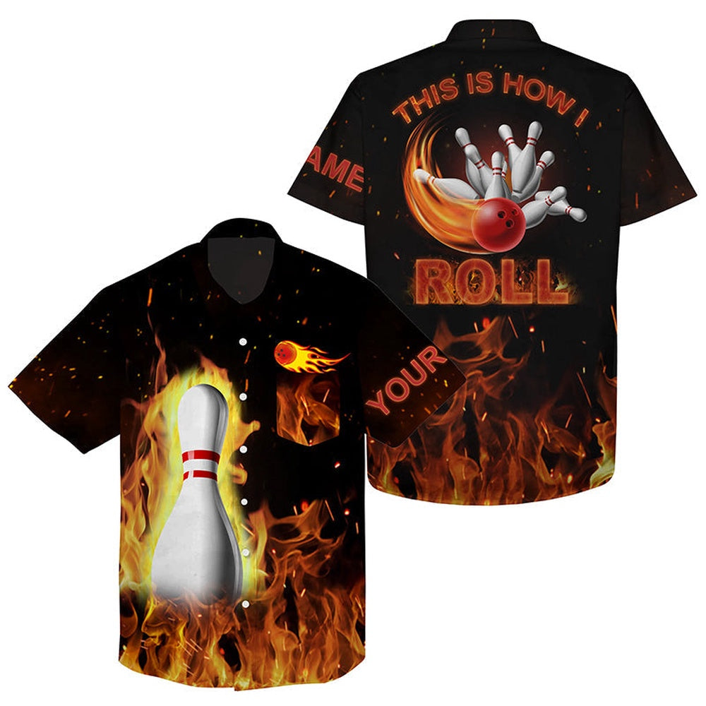 Hawaiian Bowling Shirt, This Is How I Roll, Black Flame Bowling Shirtst, Bowling Gifts, Custom Bowling Shirt, Button Up Bowling Shirts