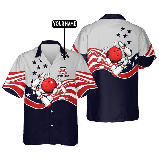 Hawaiian Bowling Shirt, USA Bowling Button-Down Hawaiian Shirt, Custom Bowling Shirt, Button Up Bowling Shirts