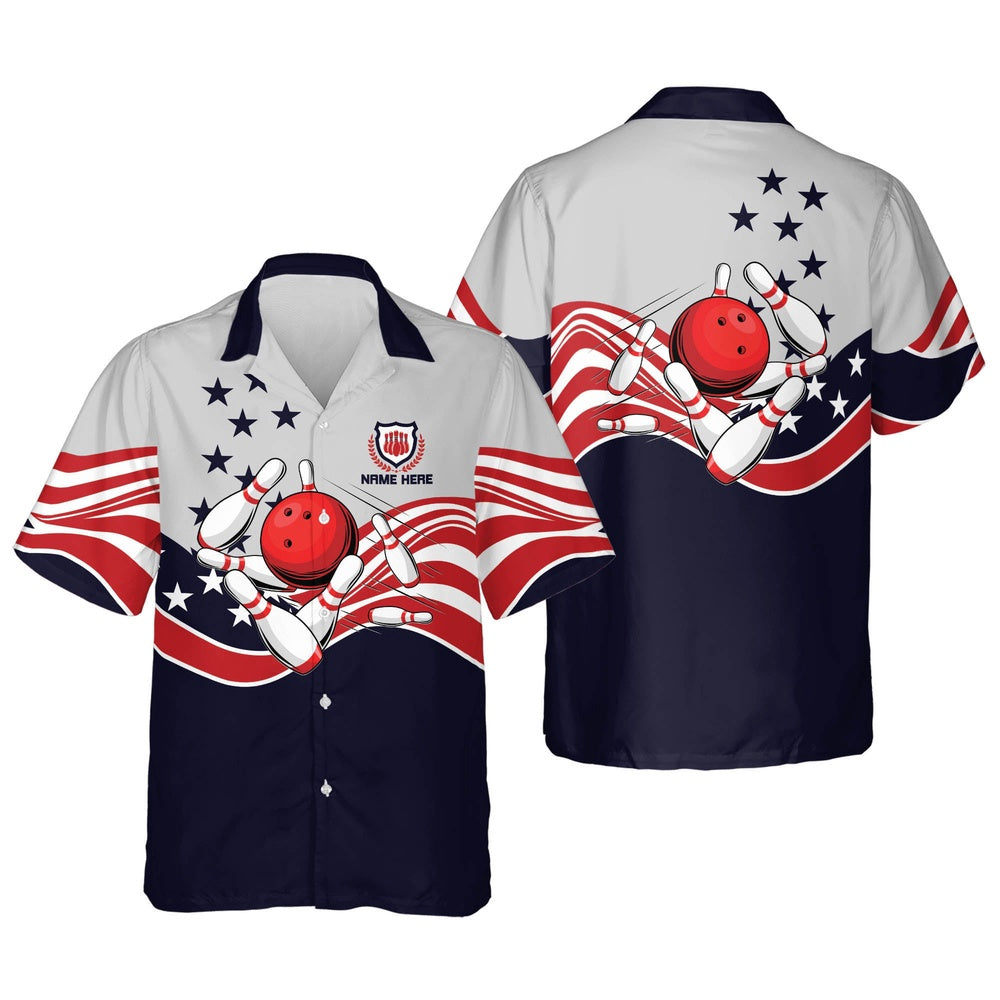 Hawaiian Bowling Shirt, USA Bowling Button-Down Hawaiian Shirt, Custom Bowling Shirt, Button Up Bowling Shirts