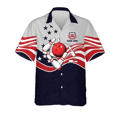 Hawaiian Bowling Shirt, USA Bowling Button-Down Hawaiian Shirt, Custom Bowling Shirt, Button Up Bowling Shirts