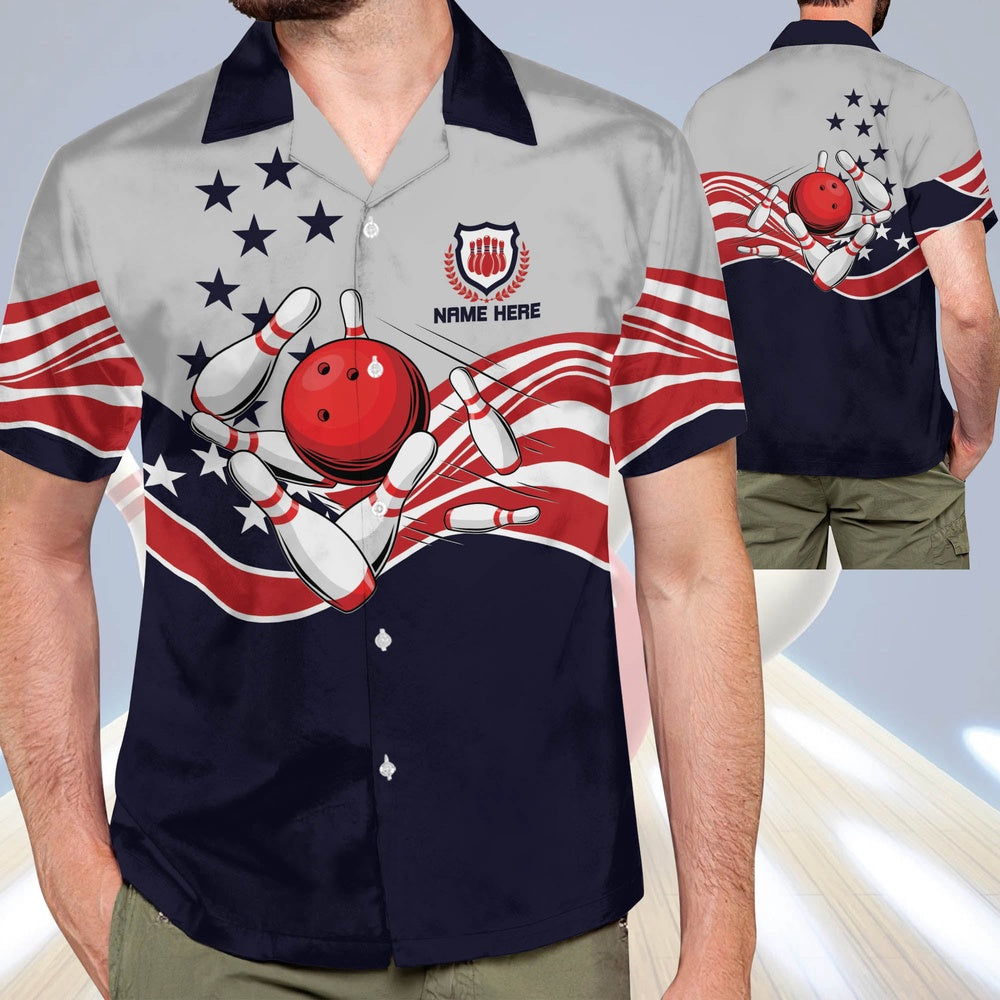 Hawaiian Bowling Shirt, USA Bowling Button-Down Hawaiian Shirt, Custom Bowling Shirt, Button Up Bowling Shirts
