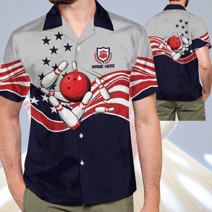 Hawaiian Bowling Shirt, USA Bowling Button-Down Hawaiian Shirt, Custom Bowling Shirt, Button Up Bowling Shirts