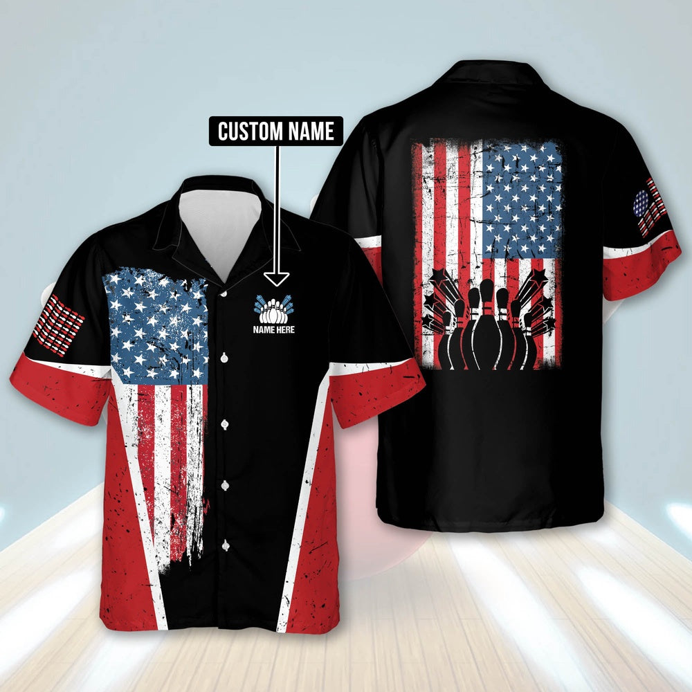 Hawaiian Bowling Shirt, USA Bowling Flag Hawaiian Shirt, Custom Bowling Shirt, Button Up Bowling Shirts