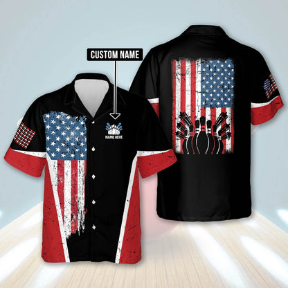 Hawaiian Bowling Shirt, USA Bowling Flag Hawaiian Shirt, Custom Bowling Shirt, Button Up Bowling Shirts