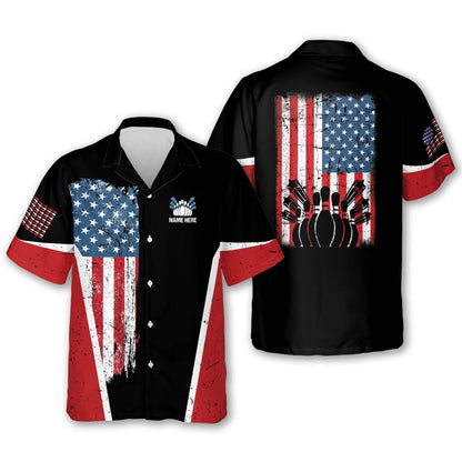 Hawaiian Bowling Shirt, USA Bowling Flag Hawaiian Shirt, Custom Bowling Shirt, Button Up Bowling Shirts