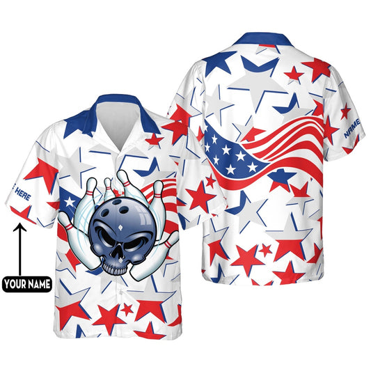 Hawaiian Bowling Shirt, USA Bowling Flag Hawaiian Shirt Unisex, Custom Bowling Shirt, Button Up Bowling Shirts