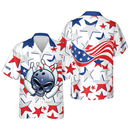 Hawaiian Bowling Shirt, USA Bowling Flag Hawaiian Shirt Unisex, Custom Bowling Shirt, Button Up Bowling Shirts