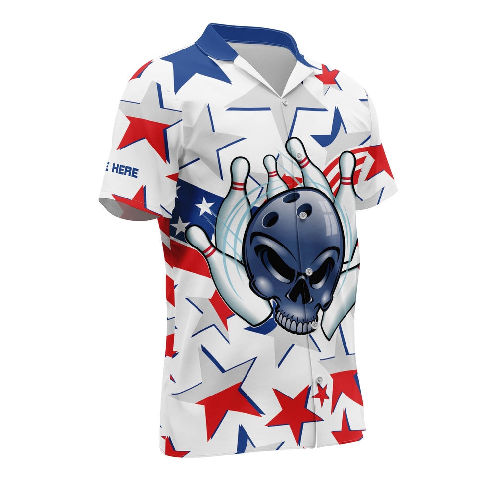 Hawaiian Bowling Shirt, USA Bowling Flag Hawaiian Shirt Unisex, Custom Bowling Shirt, Button Up Bowling Shirts