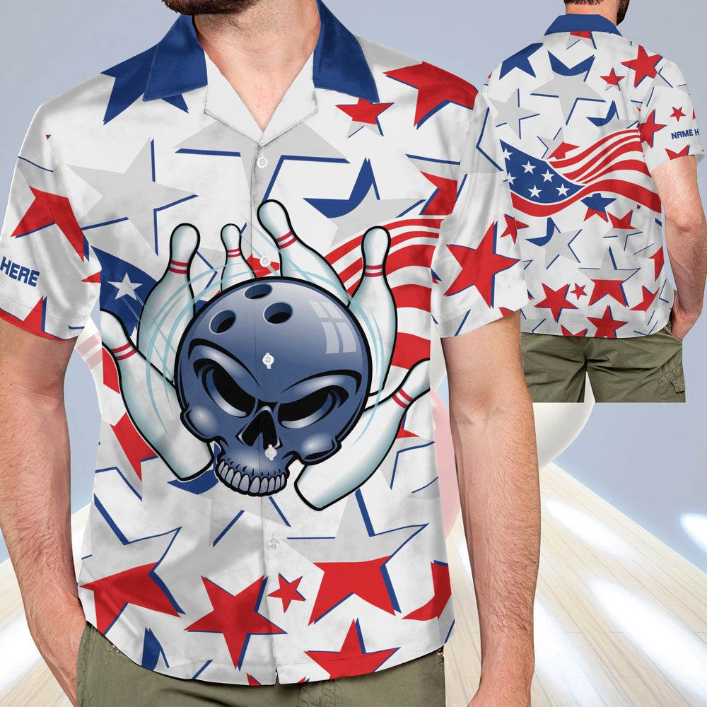 Hawaiian Bowling Shirt, USA Bowling Flag Hawaiian Shirt Unisex, Custom Bowling Shirt, Button Up Bowling Shirts