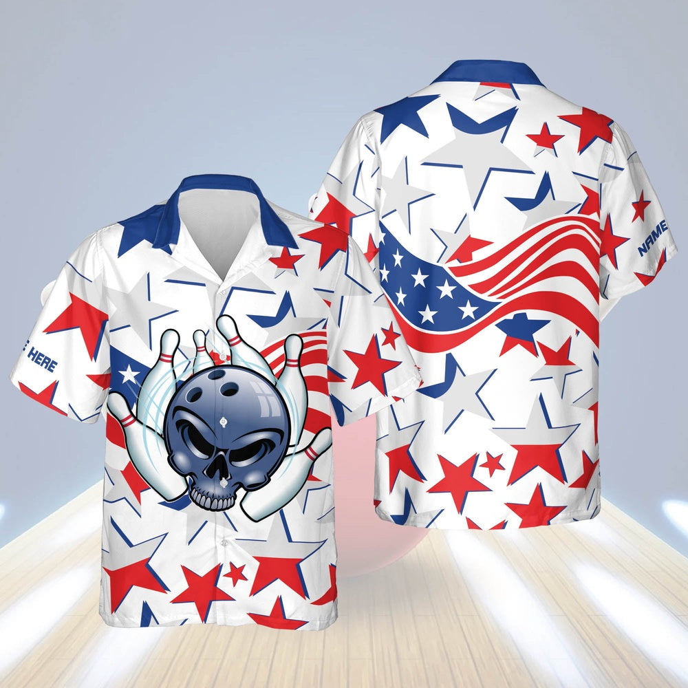 Hawaiian Bowling Shirt, USA Bowling Flag Hawaiian Shirt Unisex, Custom Bowling Shirt, Button Up Bowling Shirts