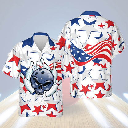 Hawaiian Bowling Shirt, USA Bowling Flag Hawaiian Shirt Unisex, Custom Bowling Shirt, Button Up Bowling Shirts