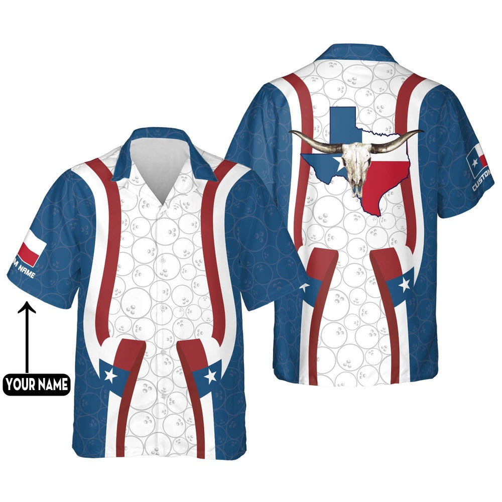 Hawaiian Bowling Shirt, USA Texas Bowling Flag Hawaiian Shirt, Custom Bowling Shirt, Button Up Bowling Shirts