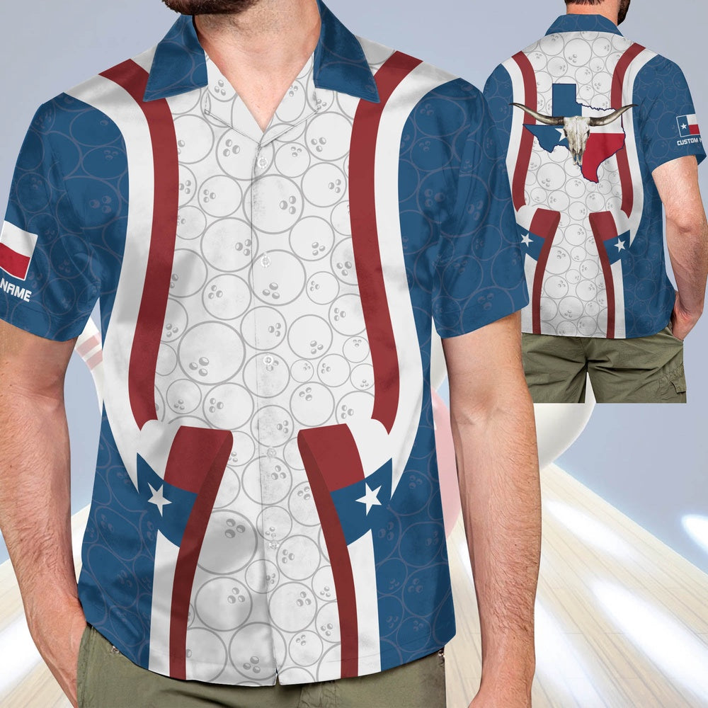 Hawaiian Bowling Shirt, USA Texas Bowling Flag Hawaiian Shirt, Custom Bowling Shirt, Button Up Bowling Shirts