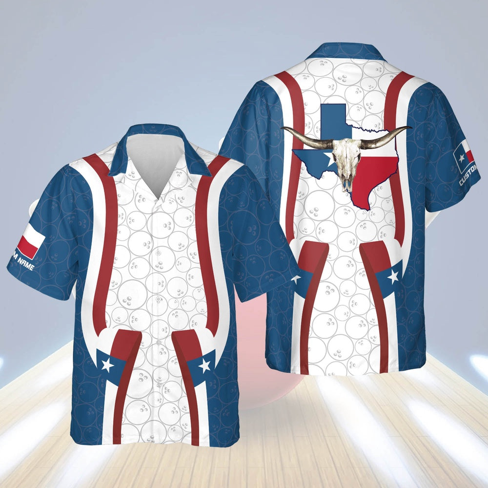Hawaiian Bowling Shirt, USA Texas Bowling Flag Hawaiian Shirt, Custom Bowling Shirt, Button Up Bowling Shirts