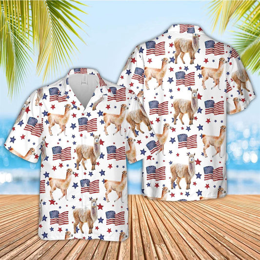 Hawaiian Cow Shirt, Alpaca American Flag Pattern Hawaiian Shirt, Animal Hawaiian Shirts, Farmer Shirts