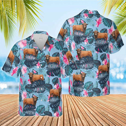 Hawaiian Cow Shirt, Beefmaster Blue Hibiscus Hawaiian Shirt, Animal Hawaiian Shirts, Farmer Shirts