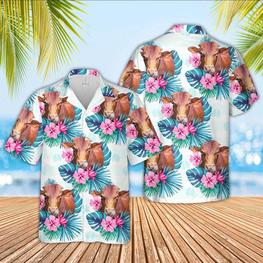 Hawaiian Cow Shirt, Beefmaster Foot Sign Pattern 3D Hawaiian Shirt, Animal Hawaiian Shirts, Farmer Shirts
