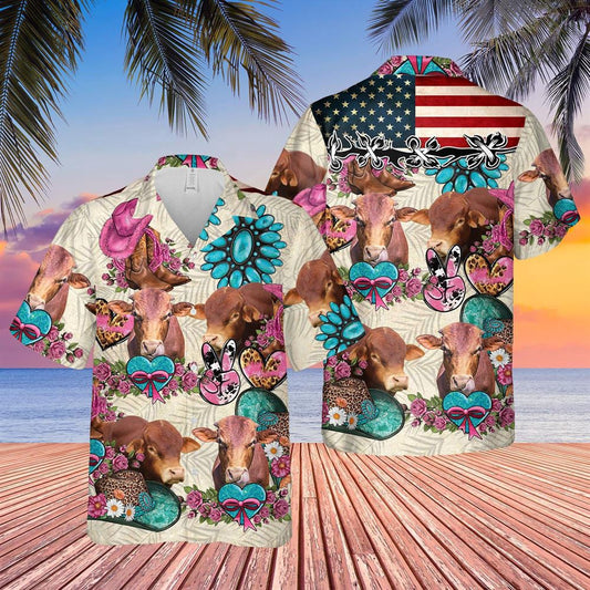 Hawaiian Cow Shirt, Beefmaster Happiness Flowers 3D Hawaiian Shirt, Animal Hawaiian Shirts, Farmer Shirts